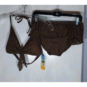 Baltex Women’s Bikini Swimsuit 10 Brown Crochet Lycra Boho Beachy Hyper Feminine